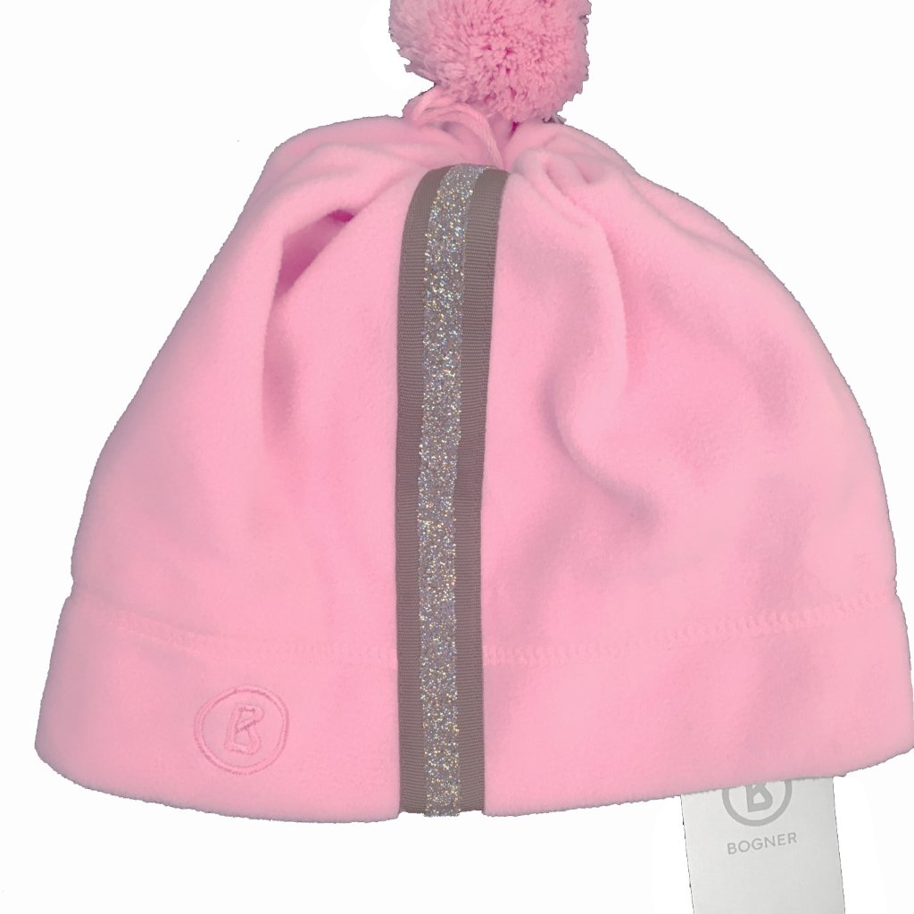 New $195 Bogner Womens Fleece Hat! Pink With Swarovski Crystals & Bogner "B"